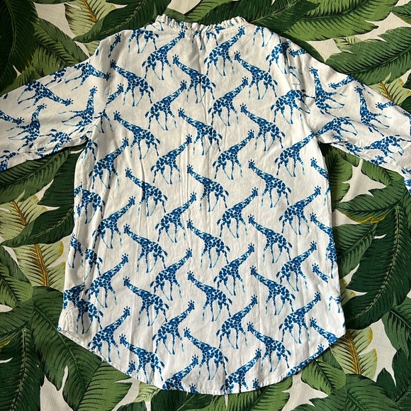 For Cynthia • Tunic w. Blue Giraffes Linen Blend 3/4 Sleeves Sz • Size Medium - Picture 8 of 8
